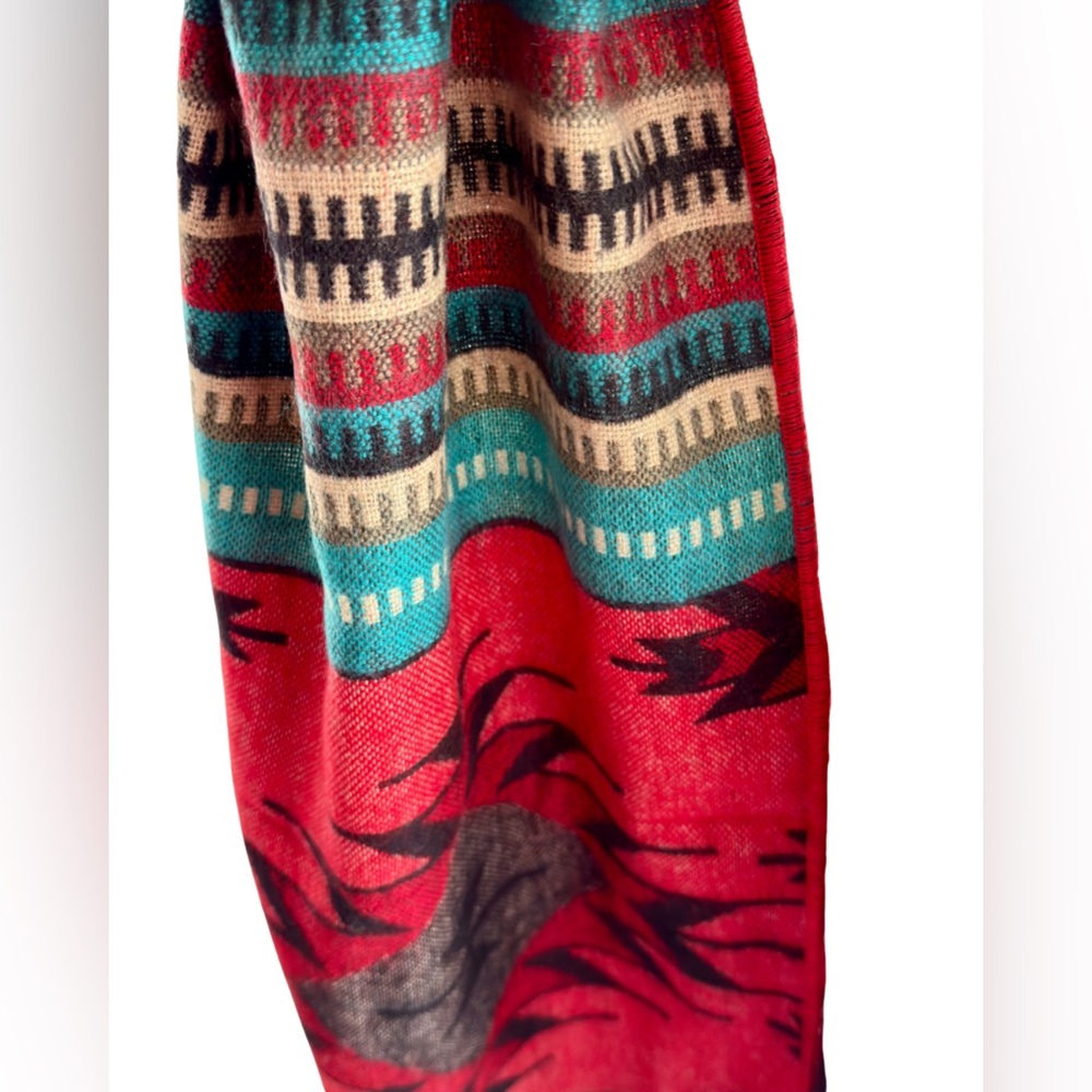El Paso Saddleblanket Scarf Red Southwest Aztec Fringe 72” - Picture 4 of 8